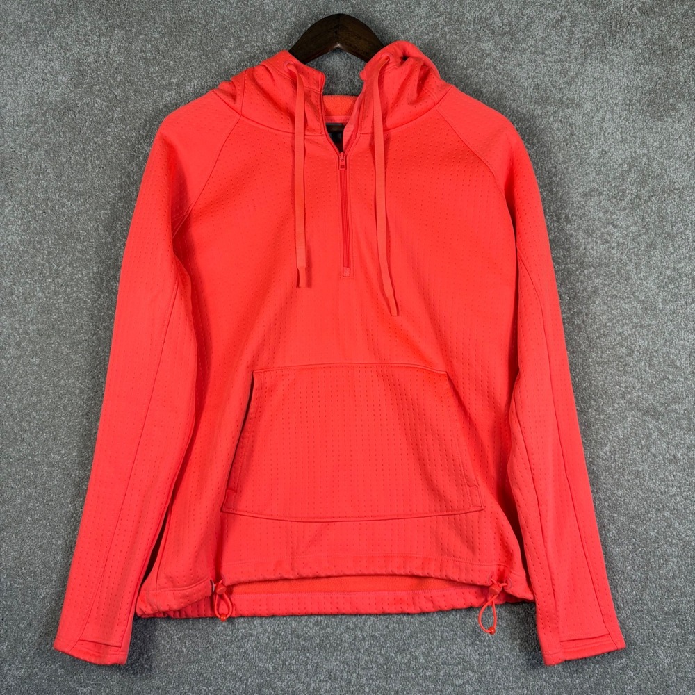 Athleta Womens Neon Coral Fleece Lined Quarter Zip Hoodie Orange Medium